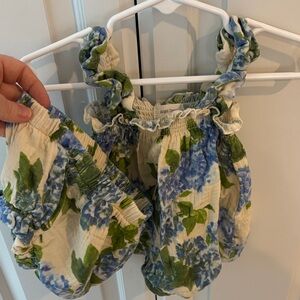 Angel Dear Blue and Green Floral Baby Romper